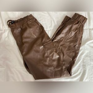 Faux Leather Cargo Style Pants